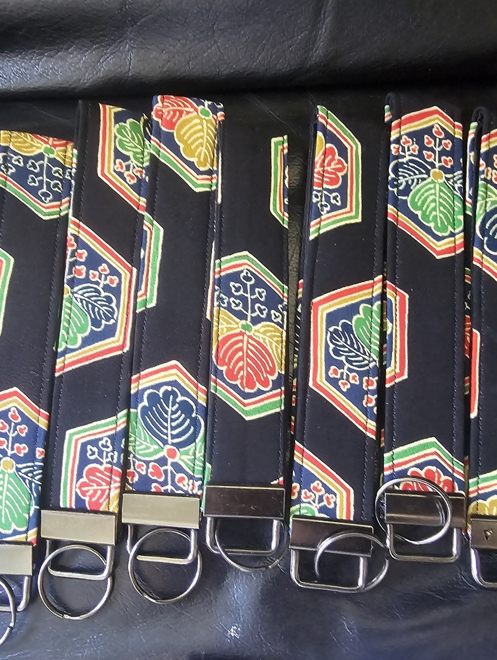 Black Large Keychain Strap Made From VTG Kimono. Buy 1 Get 1 FREE!